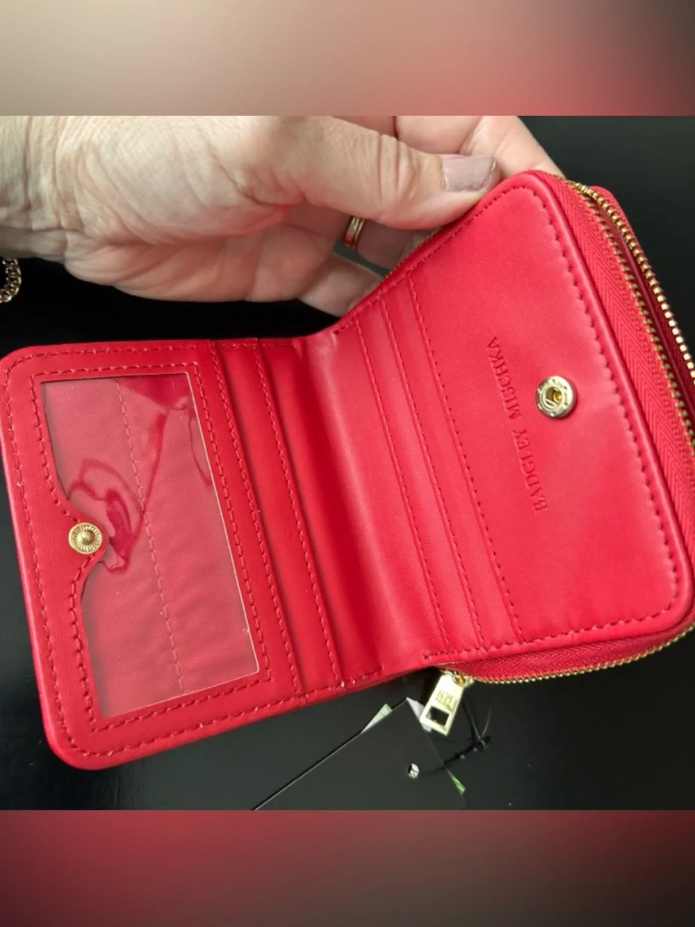 Badgley Mischka Red Card & Coin Purse Zip Around wallet Logo NWT MSRP 49.00